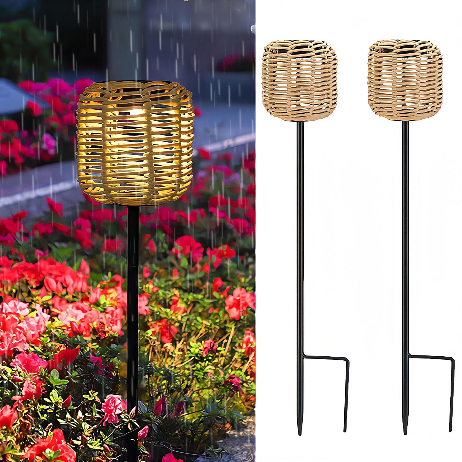 Solarlampen für Außen 2 Stück Vintage Solarleuchten für Garten IP65 Wasserdicht Outdoor Solar Gartenleuchten aus Rattan 3000K Warmweiß Außenleuchte für Rasen Terrasse Hof Patio Gehweg Deko Geschenke