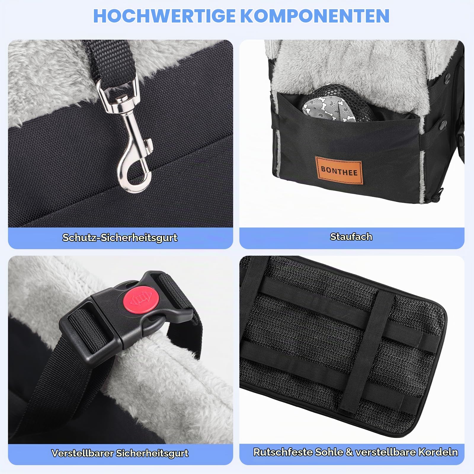 BONTHEE Mittelkonsole Hundesitz für kleine Hunde, Kleiner Hund Auto-Booster-Sitz für das Auto, waschbarer Faltbarer Welpenautositz mit sicheren Schutzhaken für Haustiere bis zu 9 kg