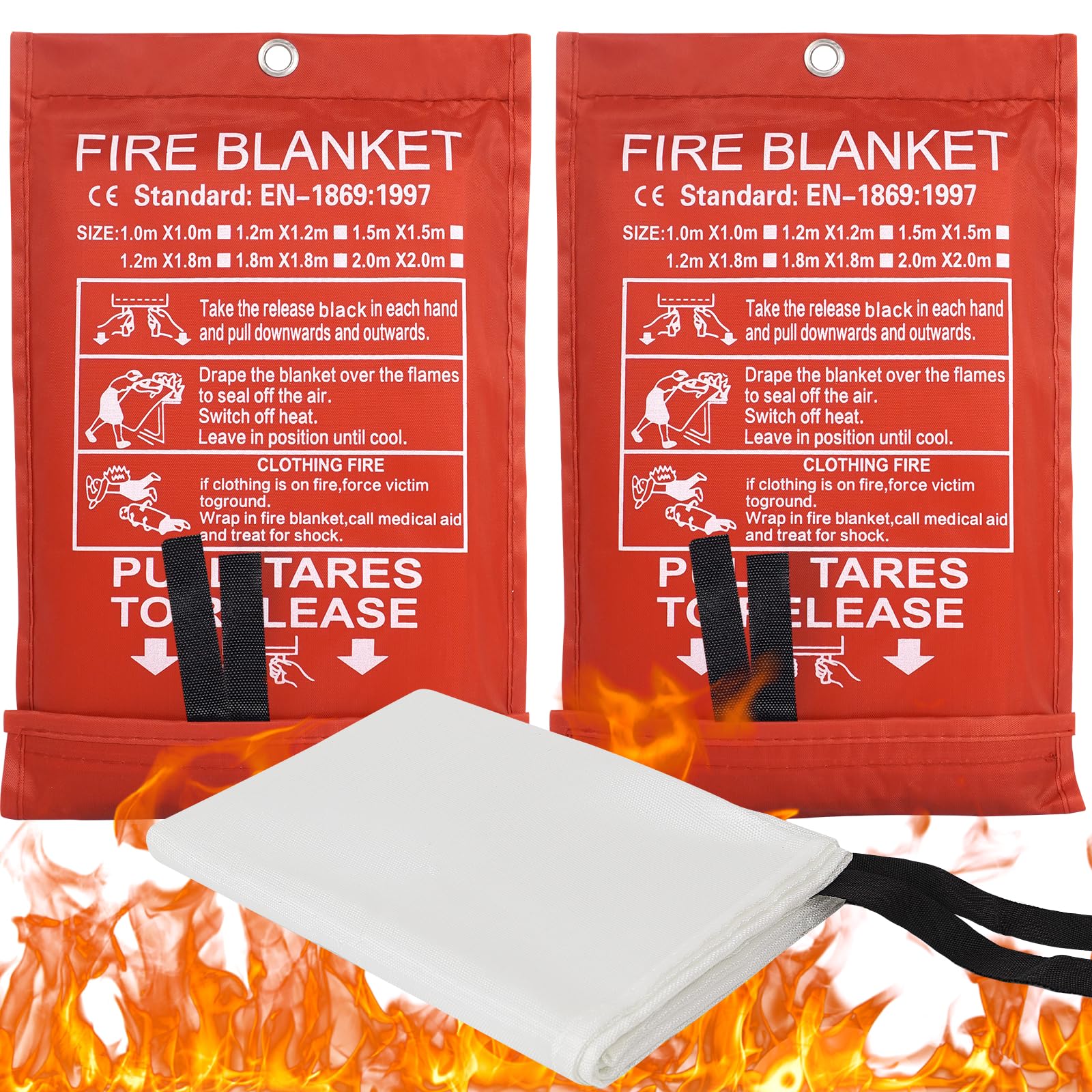 100x100CM Large Fire Blanket With Loops, Fiberglass Flame Retardant Fire Blanket