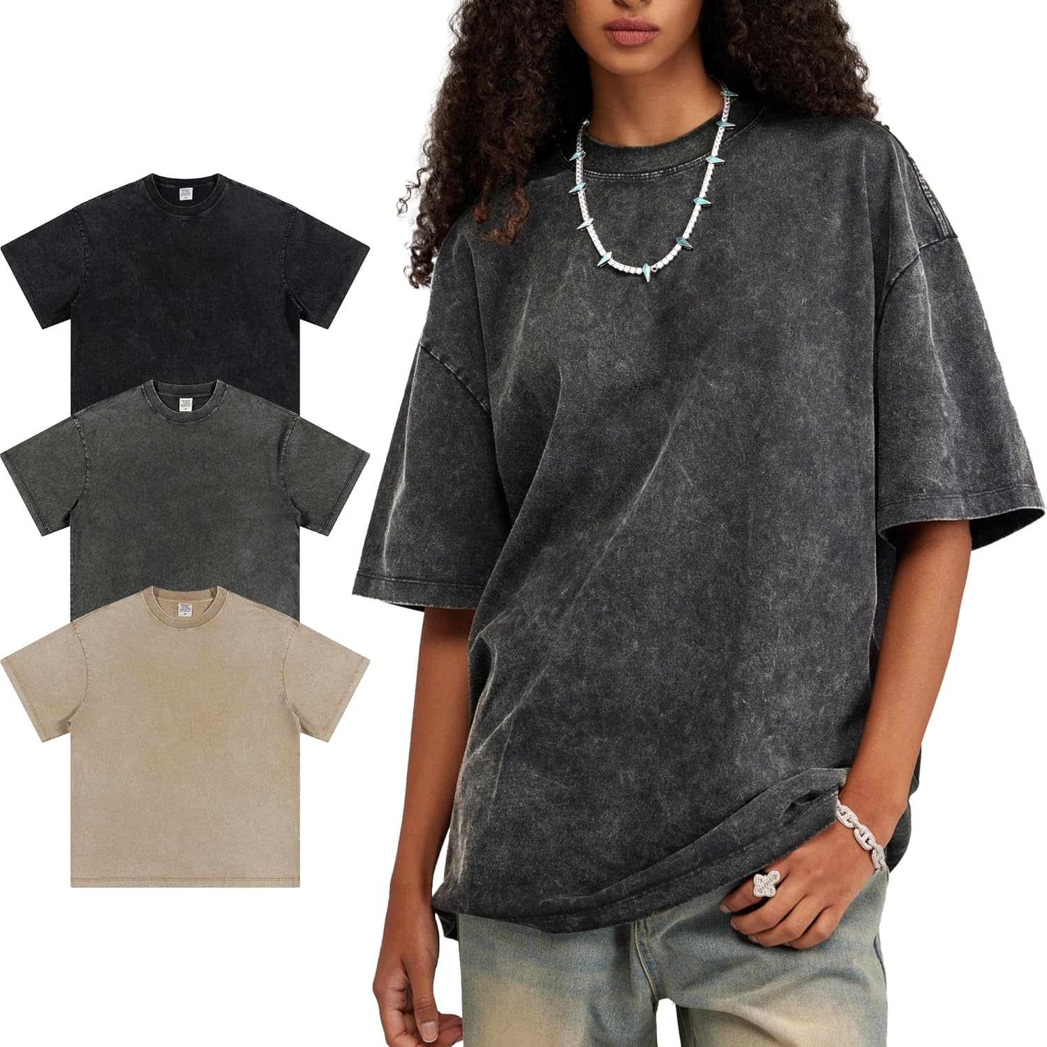 3 Pack Oversized Tshirts for Women Workout Crewneck Casual Vintage Tee Loose Fit Heavyweghit Short Sleeve Shirts