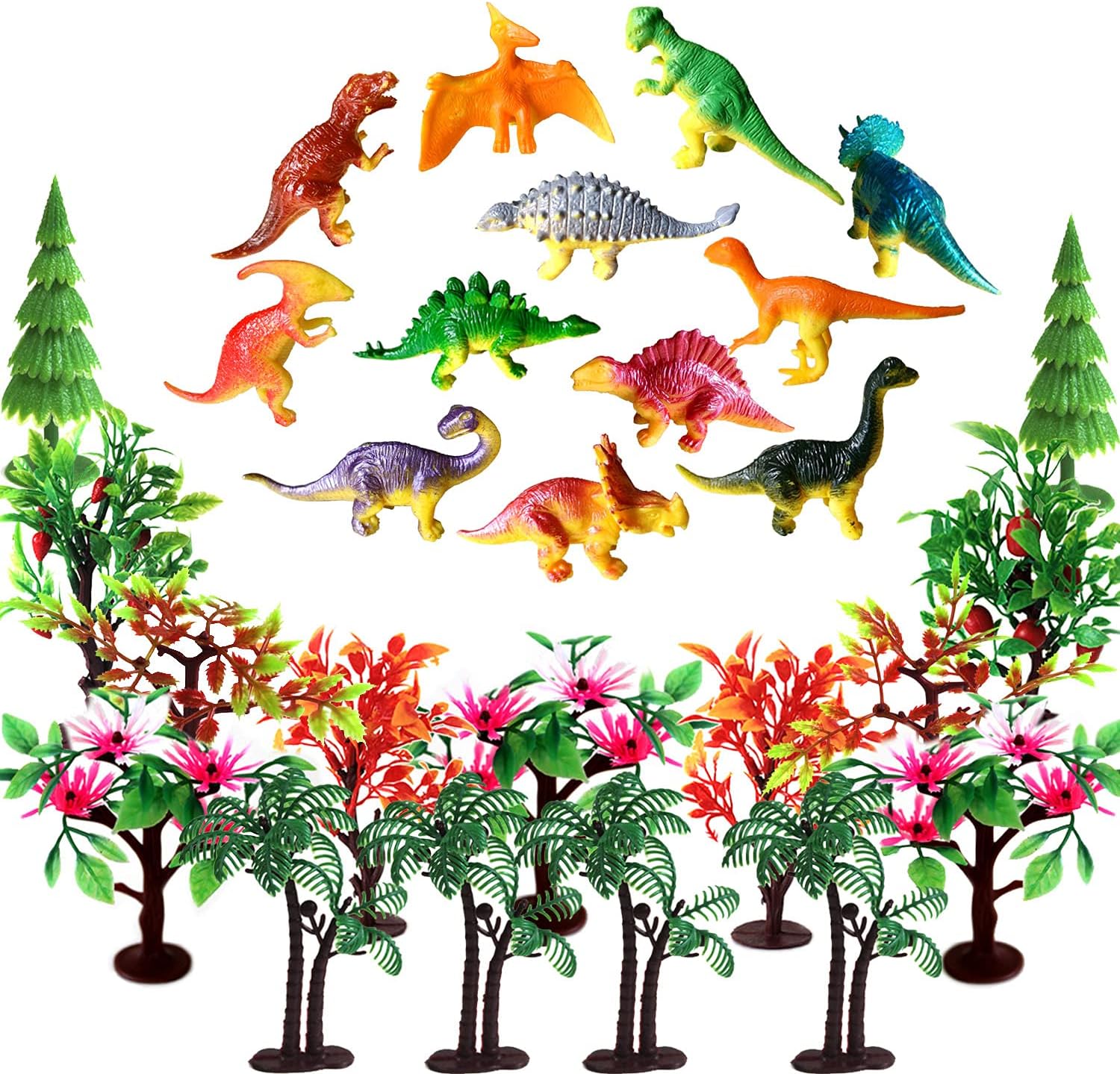 Trees Cake Decorations, OrgMemory Dinosaurs Trees with Bases,27pcs, Mini Dinosaurs, Dinosaur Toys, Plastic Trees for Crafts or Cake Decorations