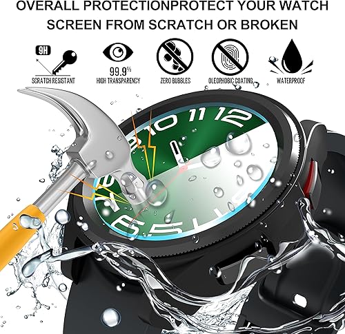 Miniatura 10 de Suoman Paquete de 4 + 4 fundas para Samsung Galaxy Watch 6 de 1.732 pulgadas, protector de pantalla de privacidad + protector de pantalla HD +