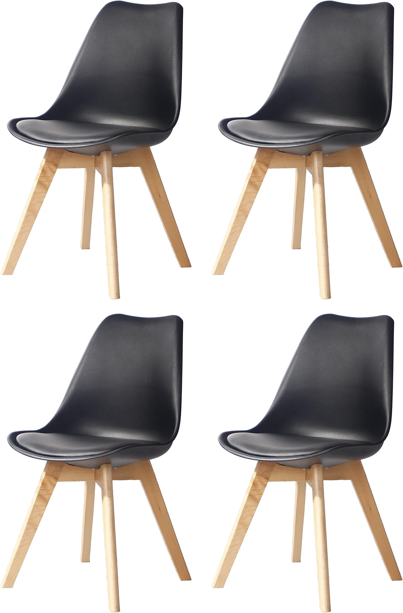 CreationYusheng Set of 4 Soft Padded Seat Dining Chair,Modern Design Chairs with Wood Leg, Black,