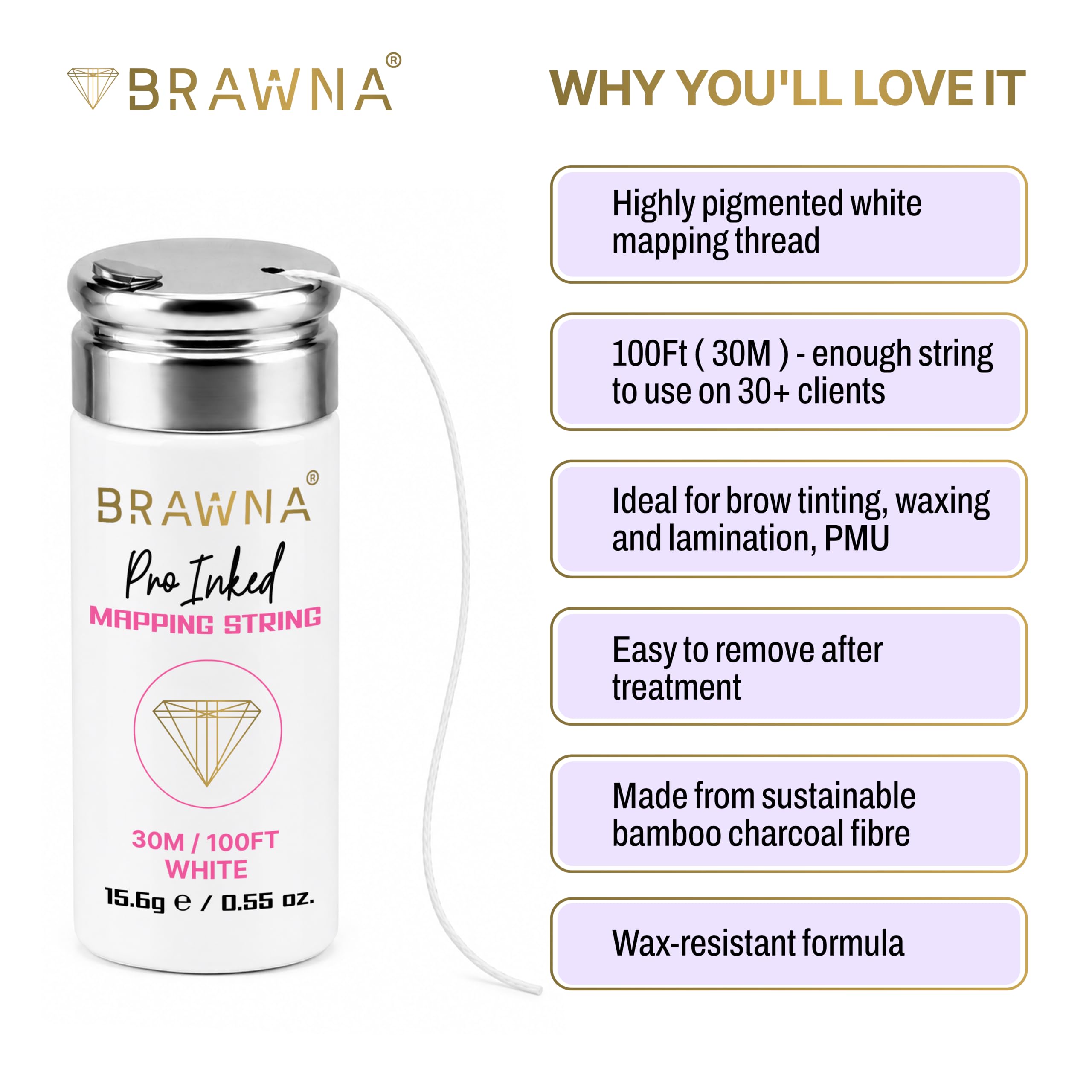BRAWNA Pro PMU zestaw do mapowania brwi i ust, 1 żółta pasta do mapowania, 1 żółty sznurek do mapowania, 1 kątowy pędzel do brwi