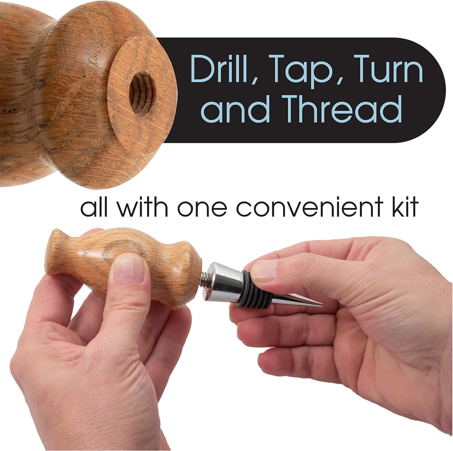 Savannah Classic Style Bottle Stopper Kit | 3 Classic Chrome 1 Black Silicone and 1 Grey Silicone Stopper 19/64 inch Drill Bit 1 inch 8 tpi Chuck and Ratcheting Handle with 3/8 inch Tap (Deluxe Kit)