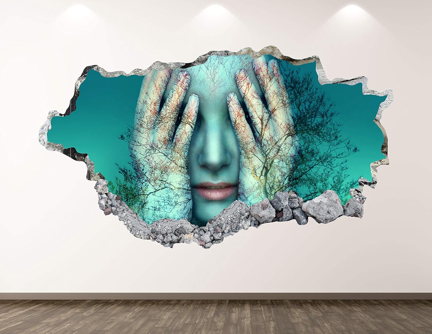 Face of Nature Wall Decal Art Decor 3D Smashed Art Sticker Poster Kids Room Mural Custom Gift BL2103 (30"W x 18"H)