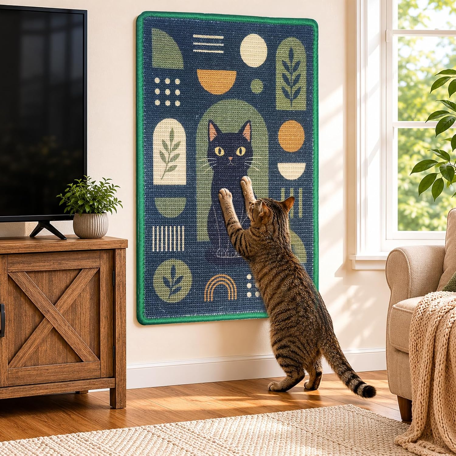 Cat Scratcher Mat, Sisal Cat Scratching Mat for Indoor Cats, Durable Natural Sisal Cat Scratch Pad, Multi-Use Cat Scratcher Mat for Floor, Sofa Protector, Feeding Mat, 23.6 x 15.7 Inch (Geometry)