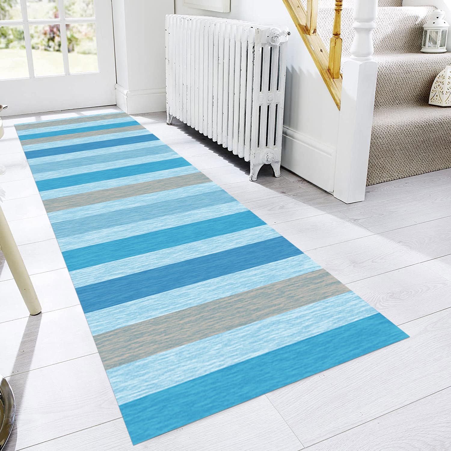 Läufer Flur Küche Waschbar rutschfest 80X200cm Lang Blau Küchenteppich Flurteppich Teppich Fur Korridor Wohnzimmer Schlafzimmer Meterware Anpassbar