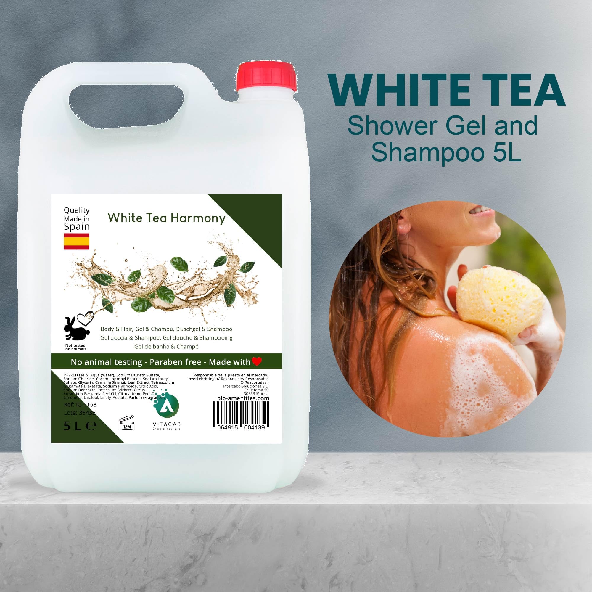 Set 4 x 5 L: 2 x Gel Doccia & Shampoo SPA Pure Freshness + 2 x White Tea Harmony • Formula 2 in 1 Corpo e Capelli • Ricariche Professionali per Dispenser • Freschezza Quotidiana