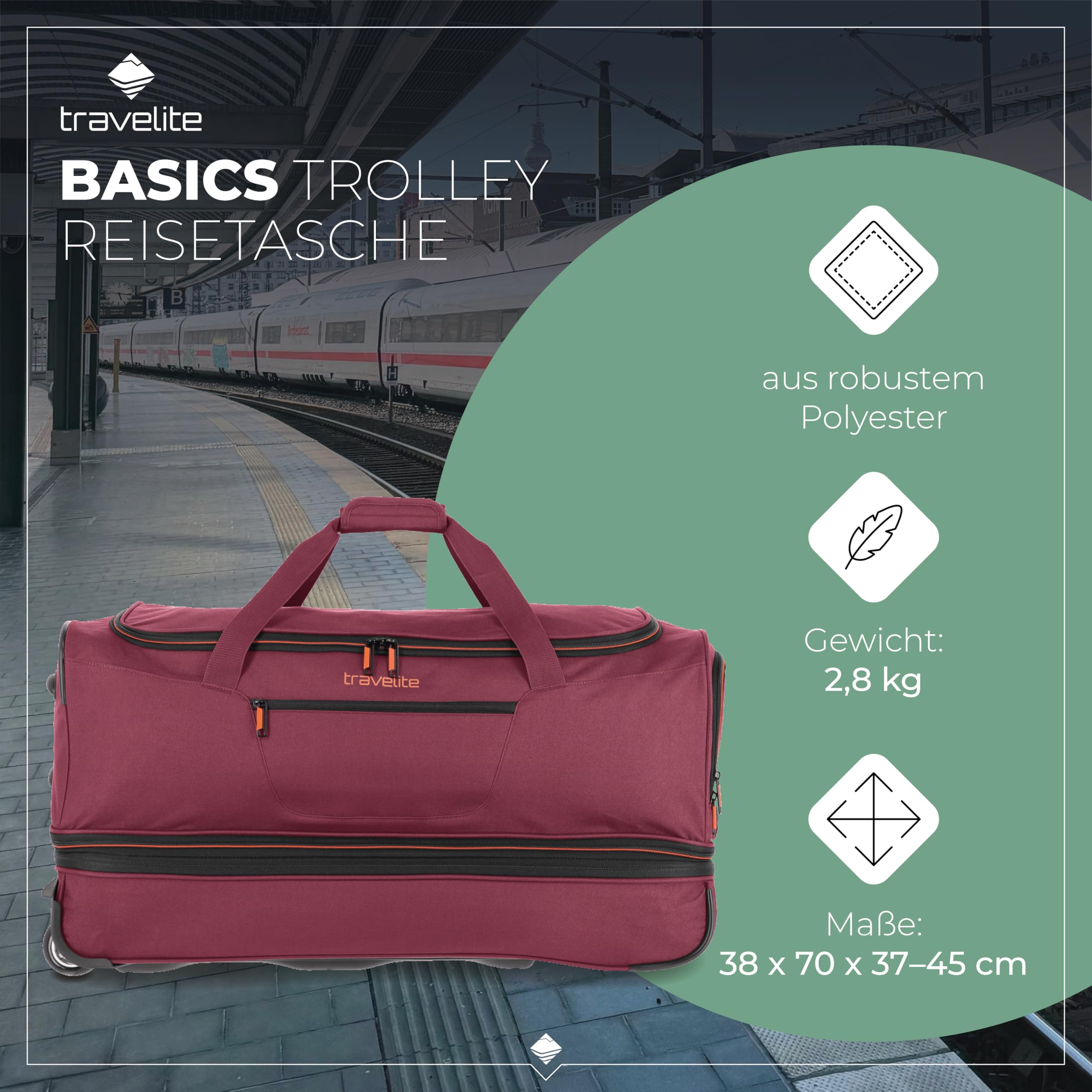 Travelite Reisetasche mit Rollen Basics Duffle L – Bild 2