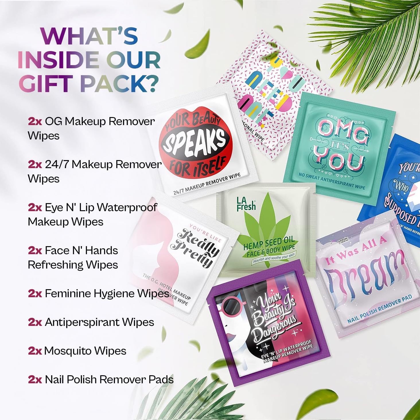 LA Fresh My Beauty Is Unique Wet Wipes Variety Pack - Beauty Wipes Set, Holiday Gifts for Women, Travel-Sized, TSA Friendly, Individually-Wrapped Wipes, 16-Count