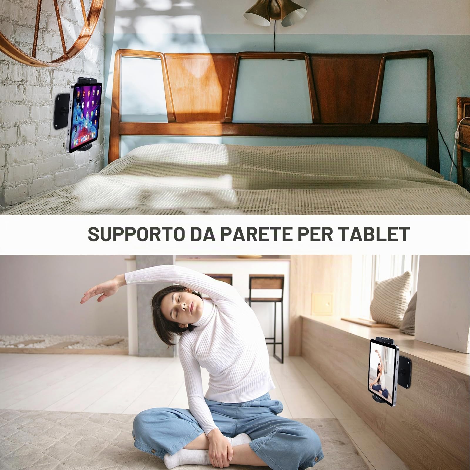 Supporto da Parete per Tablet e iPad in Alluminio, Regolabile 360°, Compatibile iPad Pro/Mini, Galaxy Tab, Surface Pro