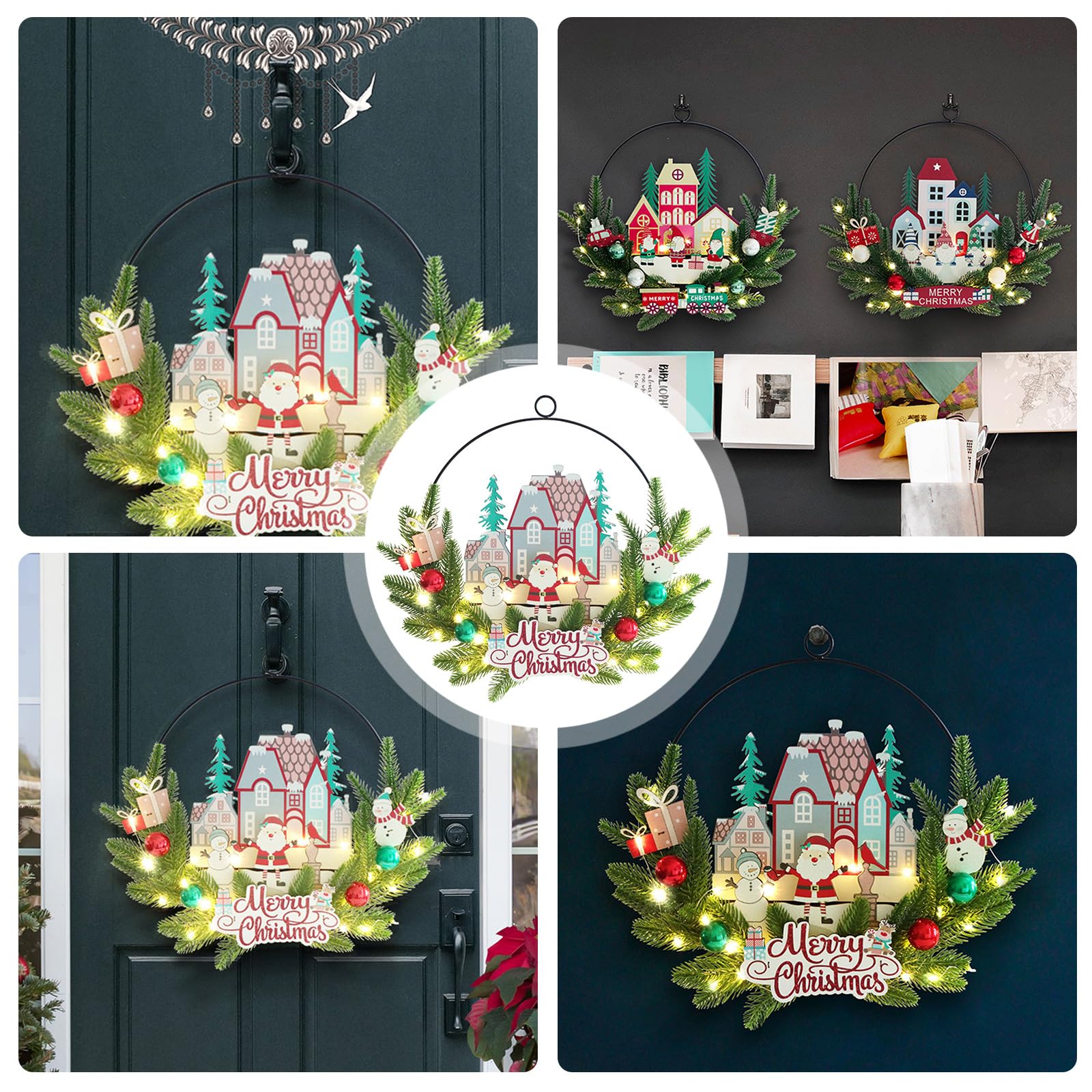 Papá Noel, placa de madera, guirnalda iluminada con LED, decoración de puerta, decoración para Navidad, fiesta, decoración del hogar, decoración interior y exterior