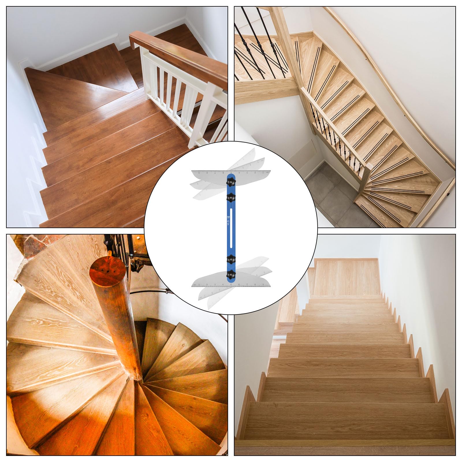 sourcing map Escala Plantilla Herramienta 9"-54" Ajustable Longitud Escalera Medición Herramienta Plantilla para Escaleras Escalones Adecuados para Escaleras, Elevadores y Mamparas, Azul