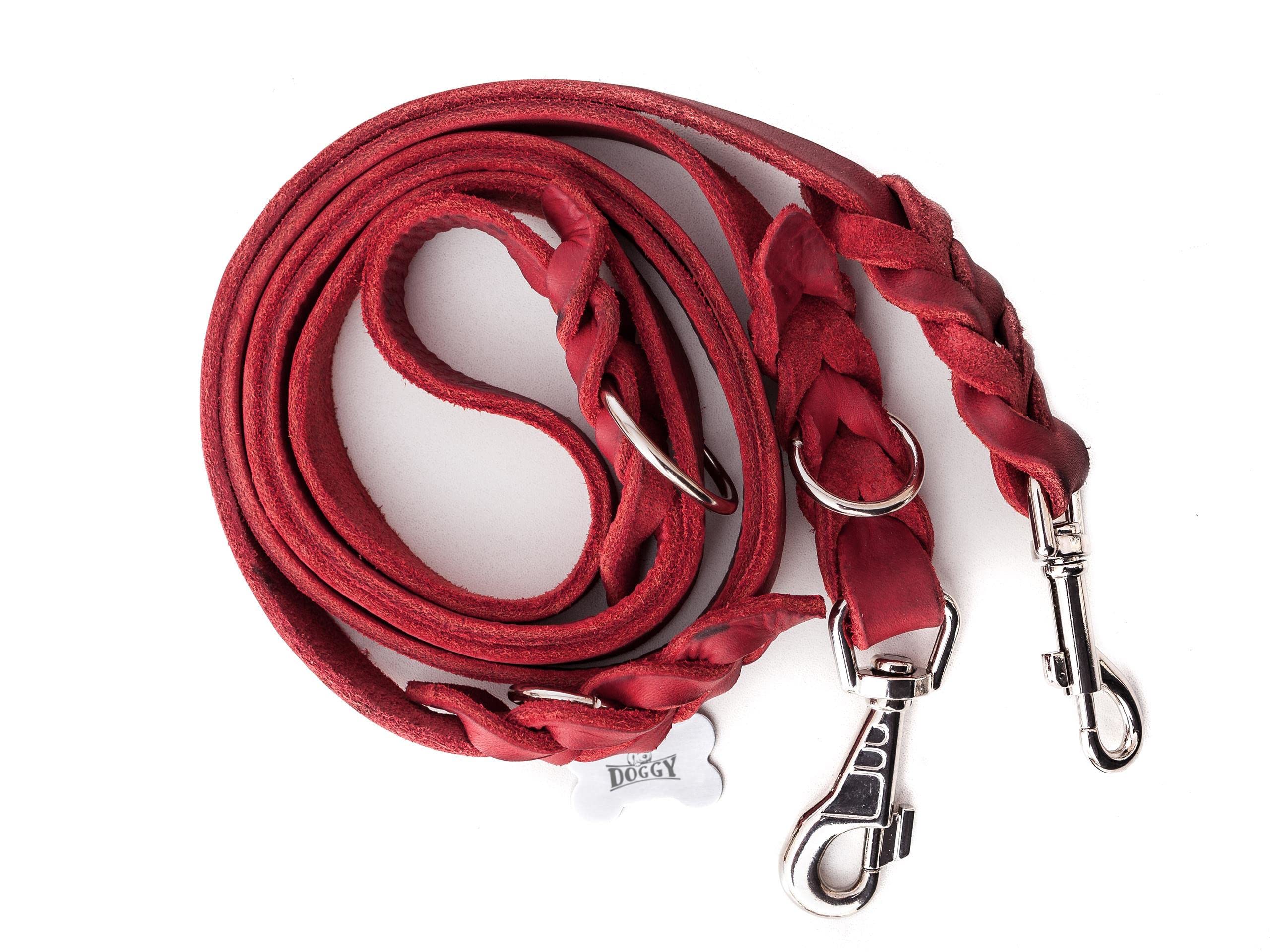 Correa de piel ajustable para perros, correa para perros, correa ajustable múltiple, rojo, 220 x 20 cm