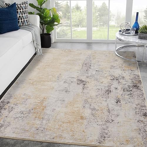 Area Rug Living Room Rugs: 3x5 Small Soft Indoor Carpet Modern Abstract Decor Rug with Non Slip Rubber Backing for Under Dining Table Nursery Home Office Bedroom Beige