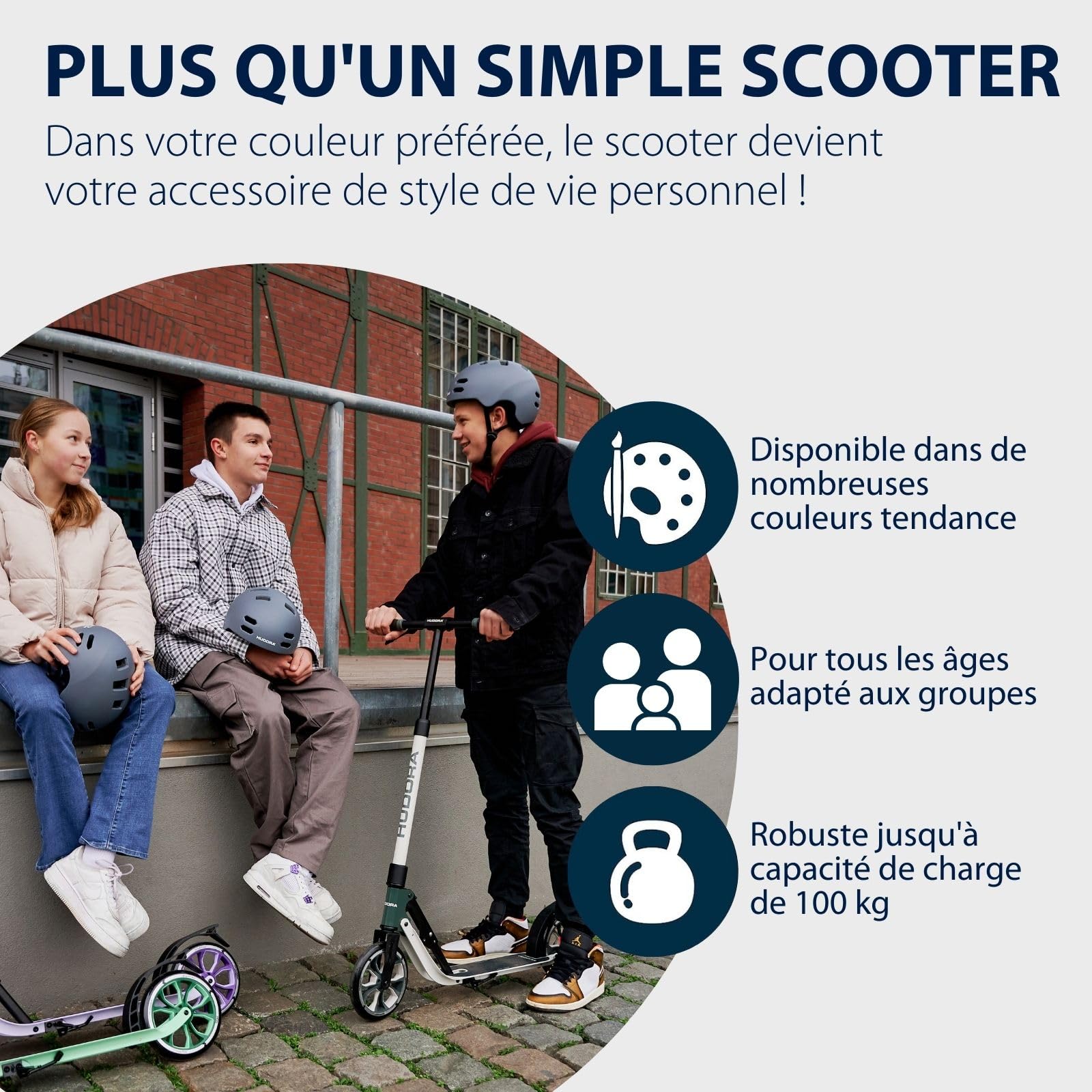 HUDORA BigWheel 205 Advanced Scooter - Trottinette Confortable en Aluminium pour jusqu'à 100kg - Réglable en Hauteur & Pliable - pour Enfants/Adolescents & Adultes