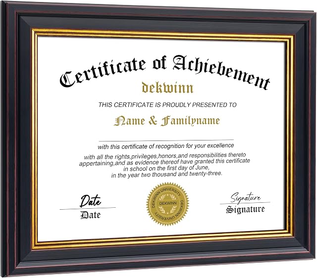 8.5x11 Diploma Frames Certificate Document Frame with Real Glass, 1 Pack Diploma Frame for Wall Gallery or Tabletop display, Black Gold Molding,Without Mat
