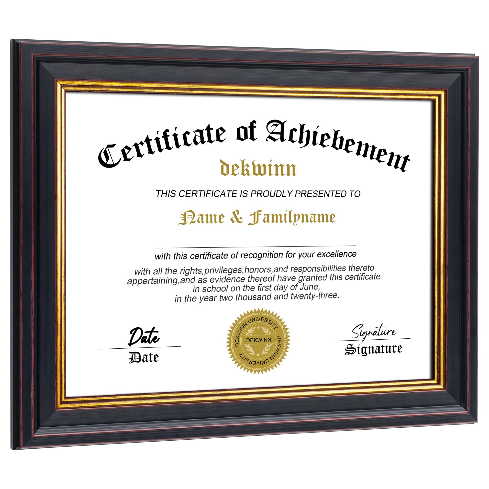 8.5x11 Diploma Frames Certificate Document Frame with Real Glass, 1 Pack Diploma Frame for Wall Gallery or Tabletop display, Black Gold Molding,Without Mat