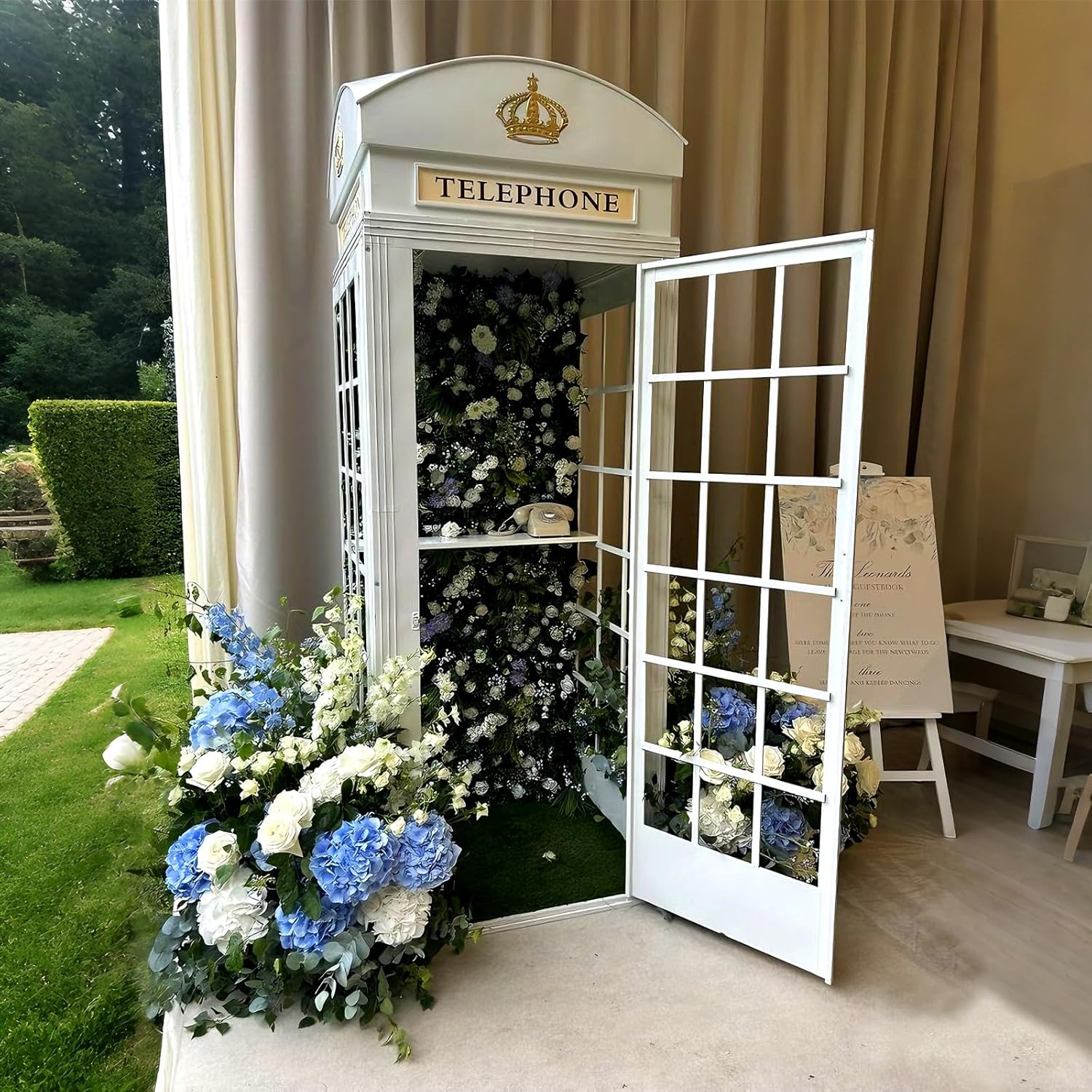 Classic British Red Telephone Booth Replica - Cast Iron Wedding & Garden Decor, Vintage London Photo Booth for Events, Customizable Indoor Outdoor Centerpiece (White, 2.4m/95in)