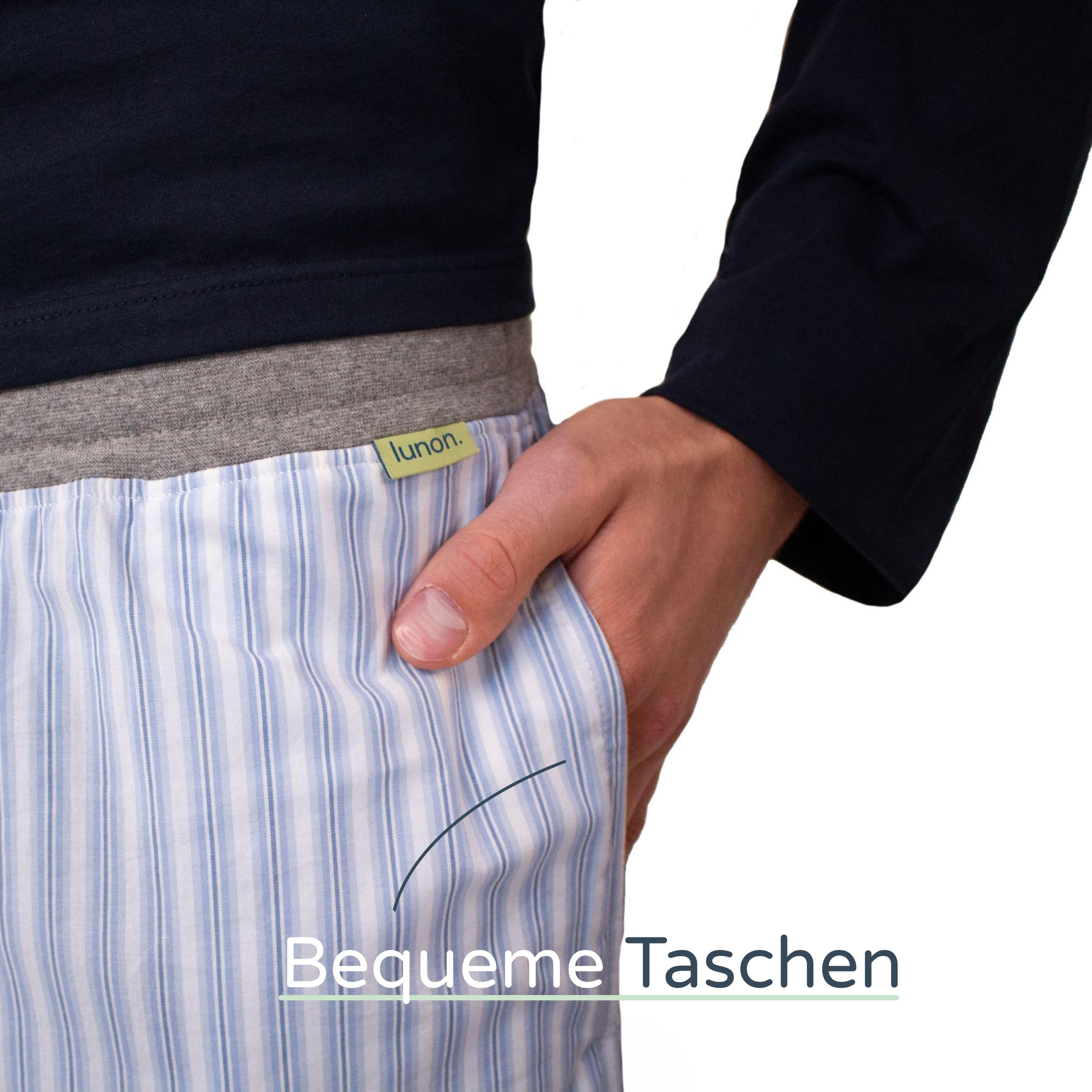 lunon Pigiama lungo da uomo, con confezione regalo, set da 2 pezzi, 100% cotone, a maniche lunghe, Pijama for Men, design senza tempo, adatto per inverno ed estate