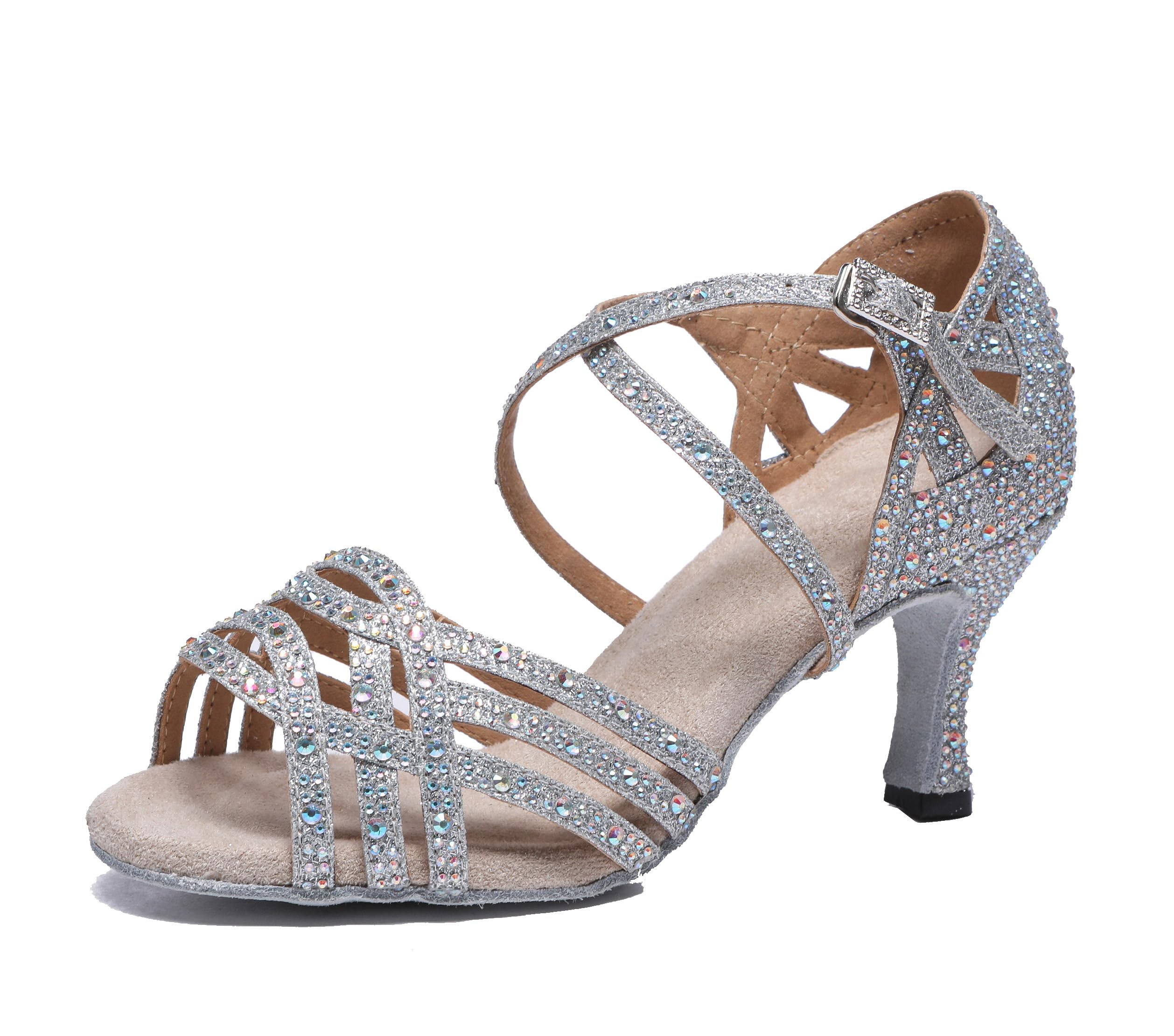 Chaussures De Danse Latine à Talons Personnalisables – Avec Cristaux, Semelle En Daim, Faites Main Pour Femme – MINITOO