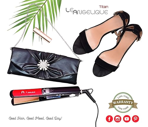 Miniatura 6 de Le Angelique Plancha plana Titan Nano Titanium ● Placas de peinado de 1 pulgada ● Control digital de temperatura de 450F a 120F Plancha de pelo