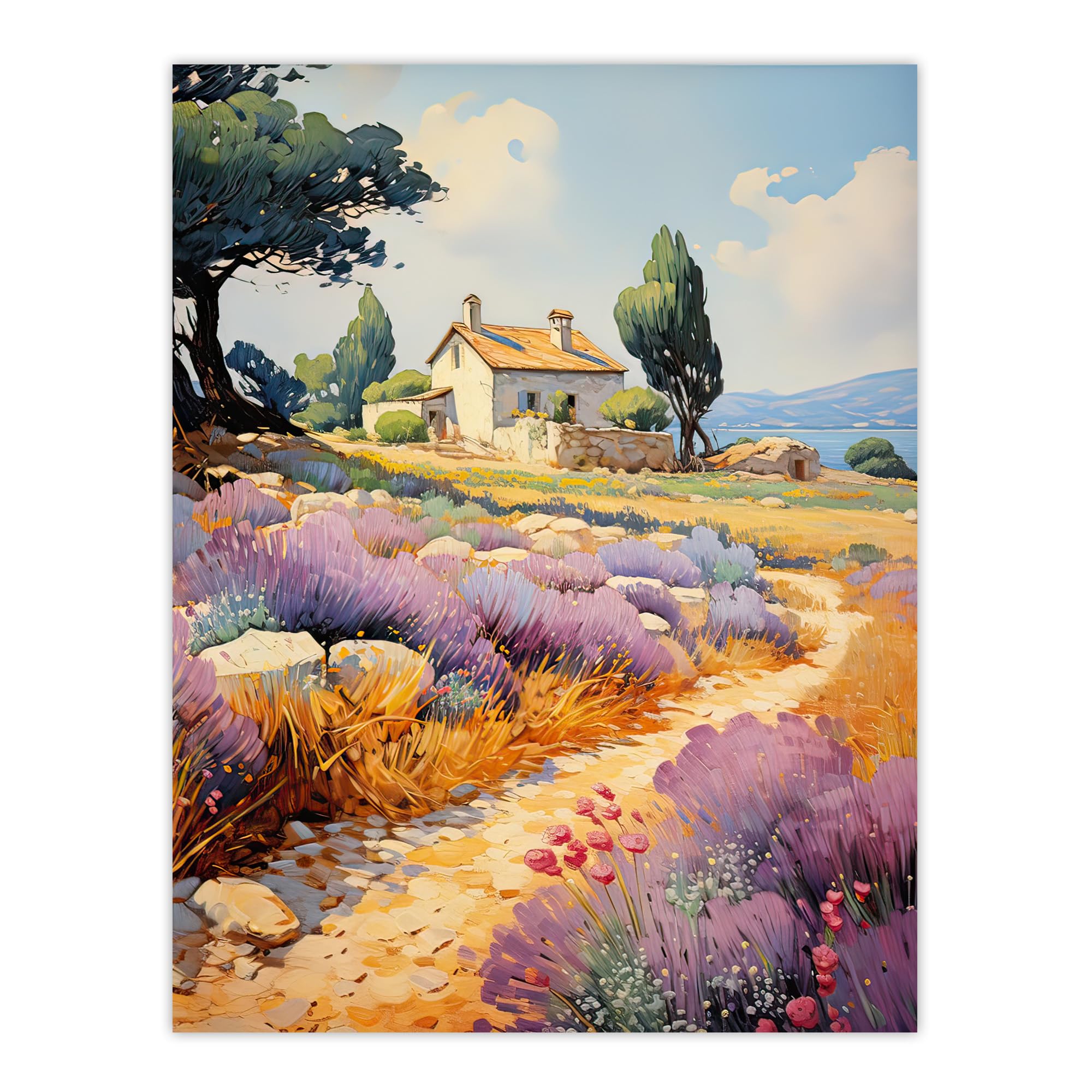 Artery8 Rural France Country House Watercolour Painting Extra Large XL Wall Art Poster Print