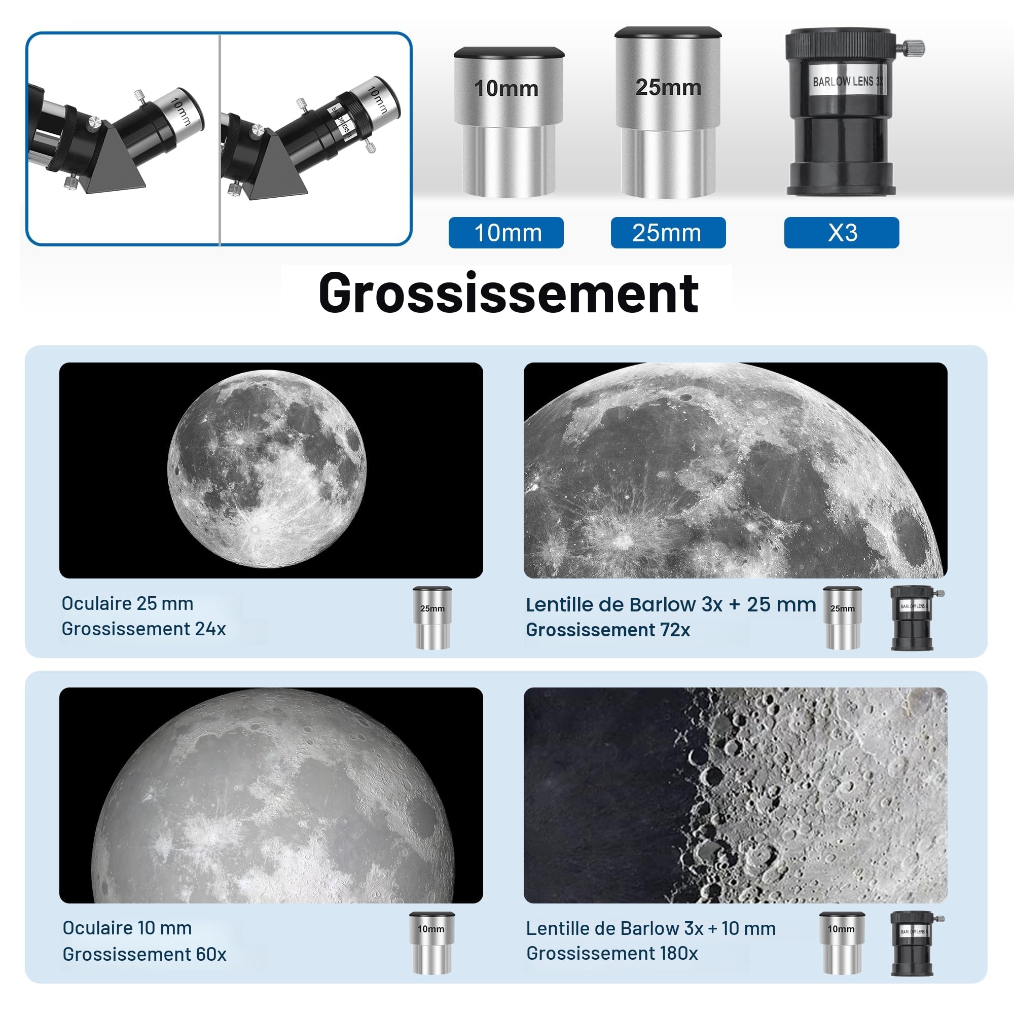 Dianfan Télescope Astronomique 80mm Ouverture 600 pour Adultes, Puissant 24X-180X Réfracteur pour Enfants et Débutants,Professionnels Portable Haute Transmission,avec Adaptateur Téléphone,Sacoche