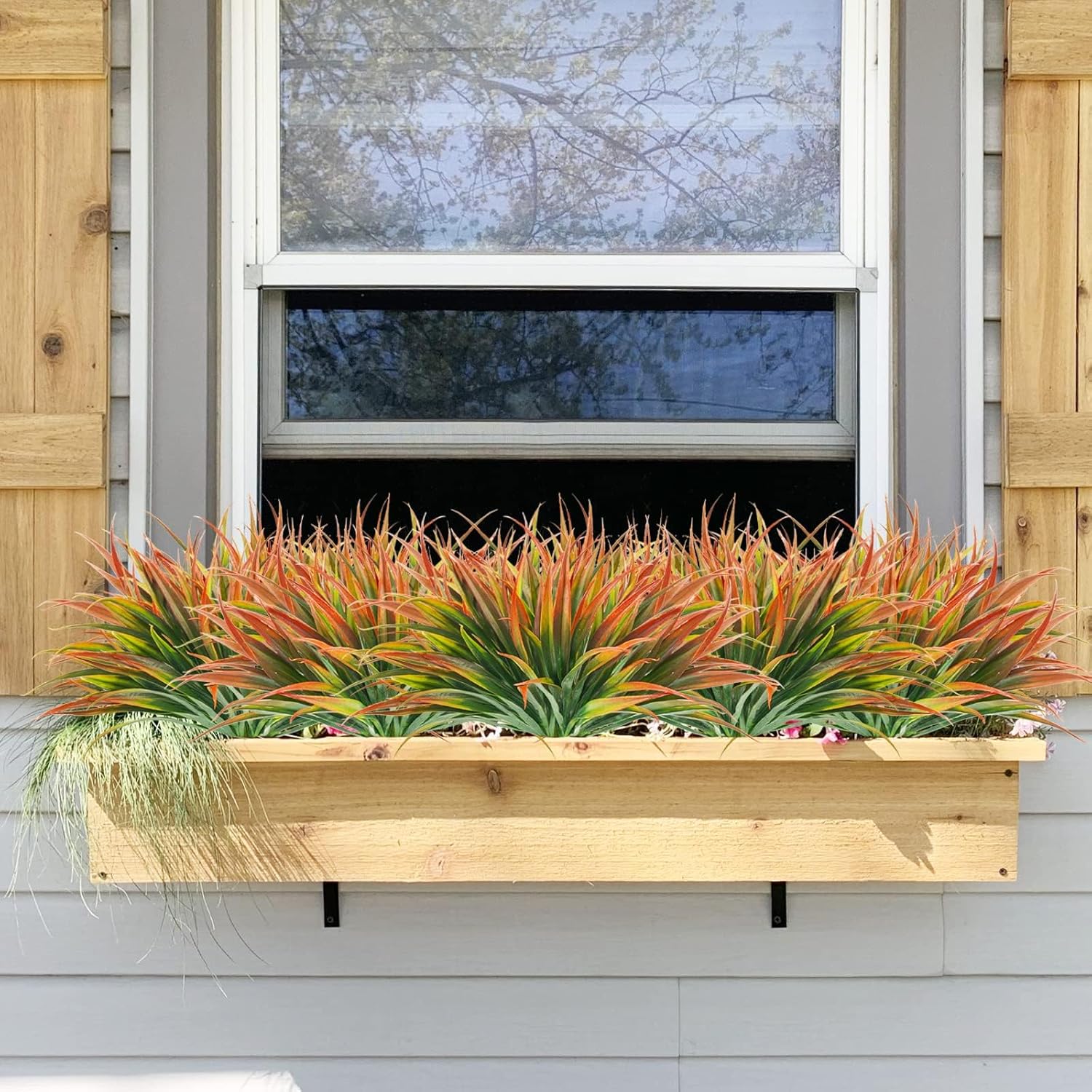 Artificial Fake Grass,24 PCS Outdoor Faux Grasses Plastic Plants Greenery UV Resistant for Outside Home Windowbox Garden Office Patio Hanging Planter Front Porch Fall Décor (Red) - Image 4