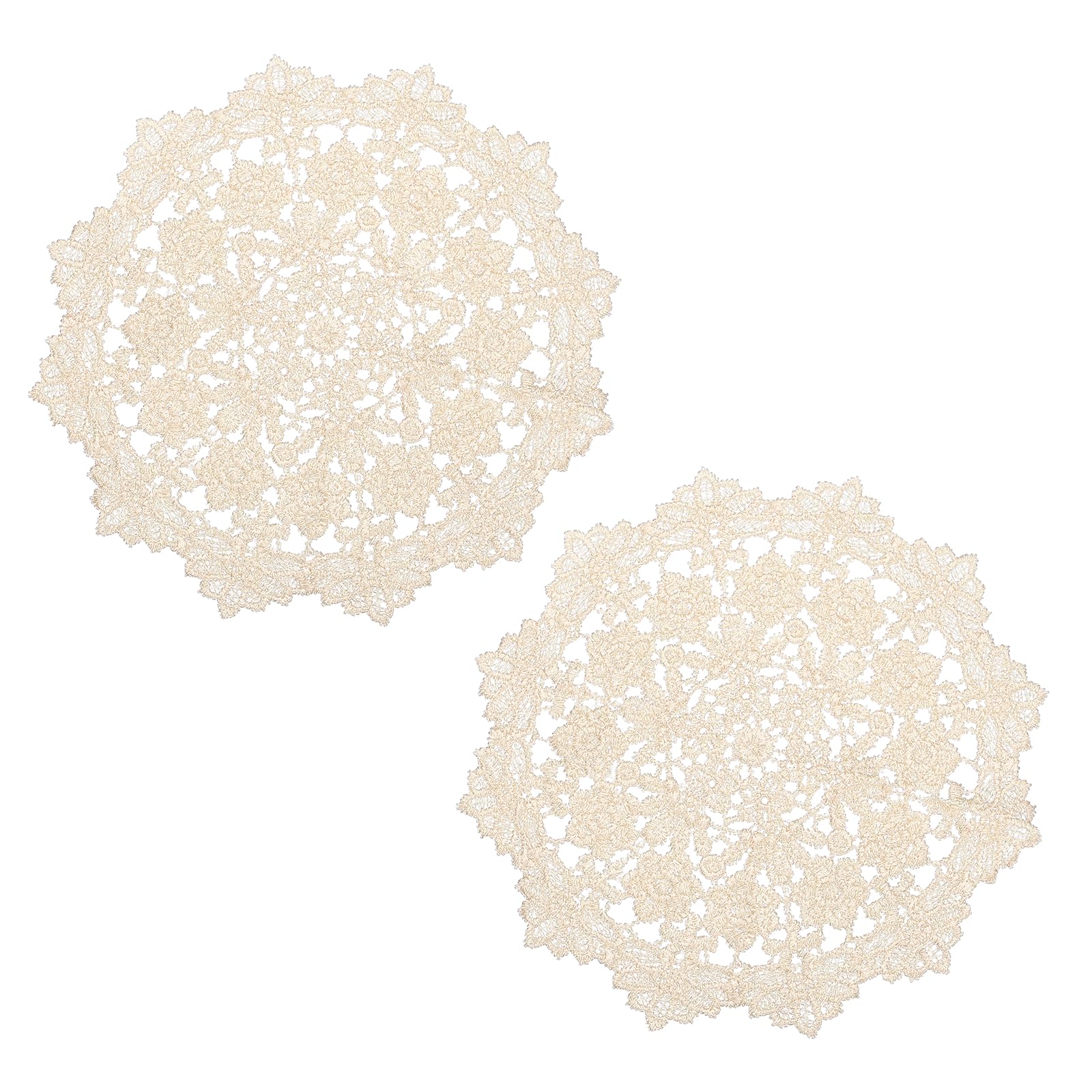 sourcing map 2PCS Round Lace Table Mats, 20cm Vintage Placemats Vase Mats European Embroidered Lace Doilies with Handmade for Coffee Table Tea Wedding Decor, Beige Balloon Flower Pattern