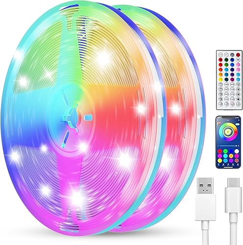 Tira de luces LED inteligentes de 200 pies (2 rollos de 100 pies) para dormitorio, control de aplicación, iluminación, dormitorio, decoración de