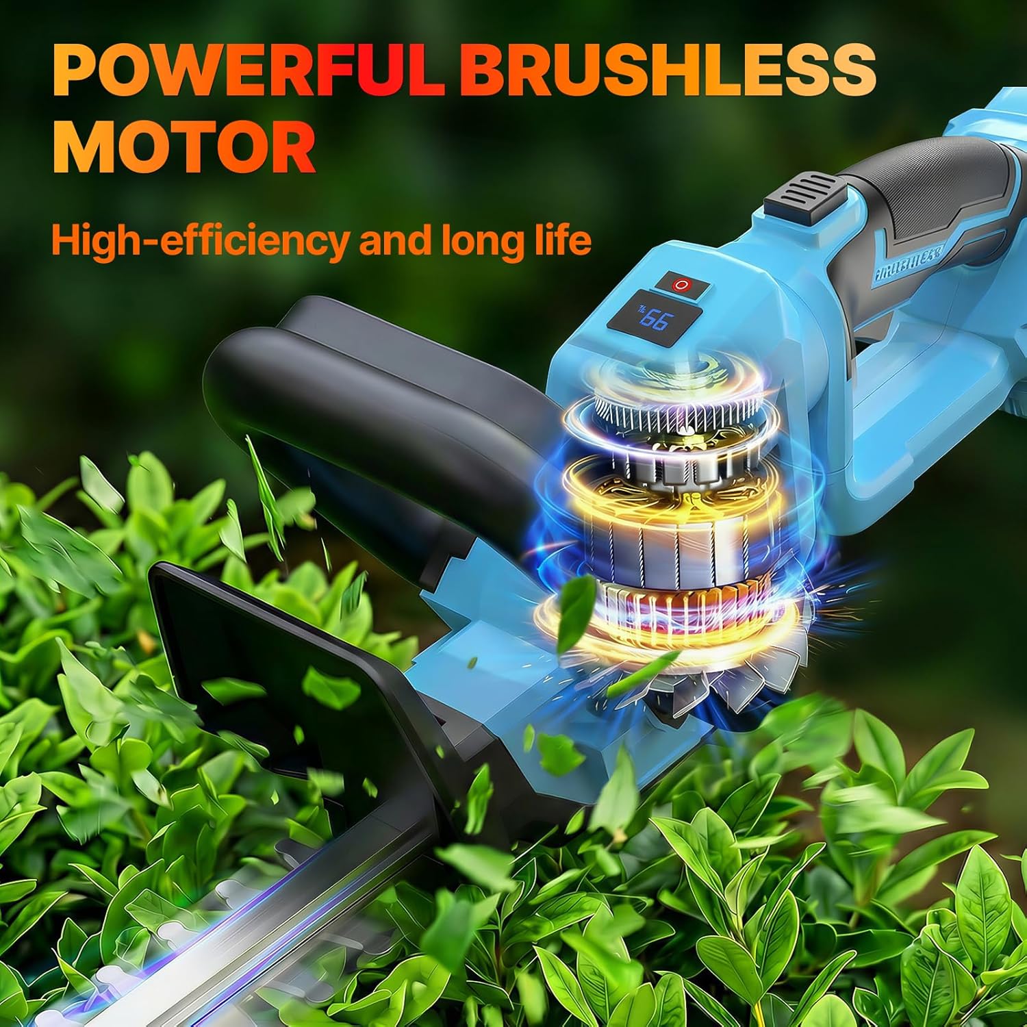 OGERY 20-Inch Brushless Cordless Hedge Trimmer with 2×3.0Ah Battery, 21V Electric Bush & Shrub Trimmer with Display, 2-Speed Control, 180° Rotatable Handle, Dual-Safety Switch for Garden Yard Care