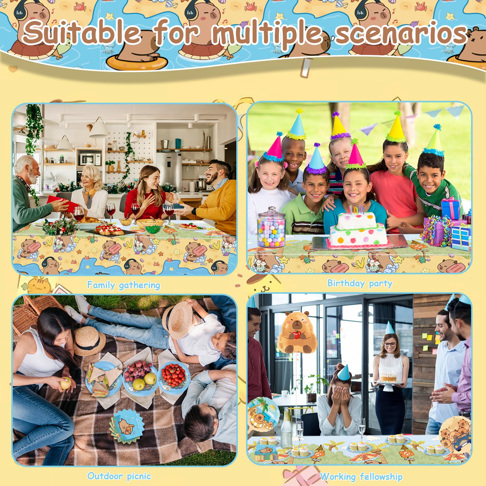 Capybara Geburtstagsdeko Set - Partygeschirr Für 20 Gäste Mit Tischdecke