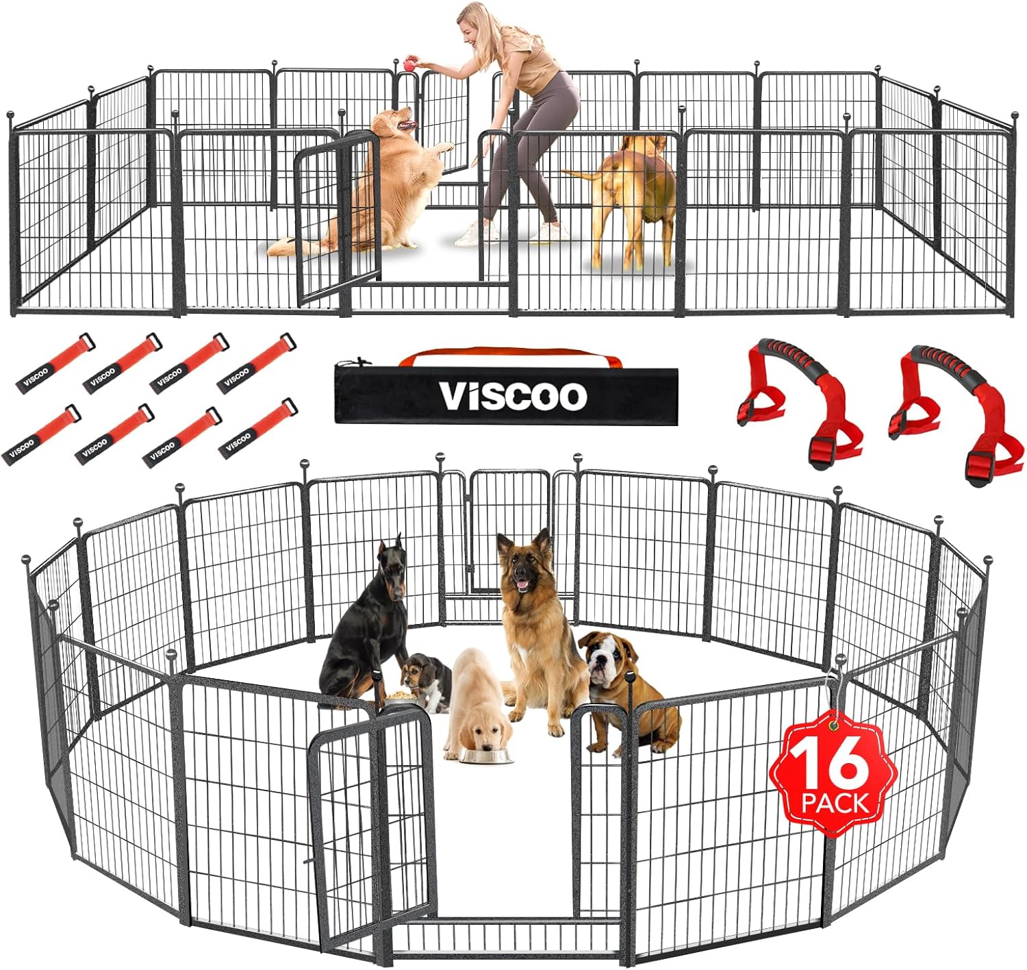 Dog Playpen Outdoor, 16 Panels 32" H Dog Pen Indoor, Metal Dog Fence Outdoor, Pet Fence for Large/Medium/Small Dogs, Indoor Puppy Playpen, Foldable Heavy Duty Exercise Pen for RV,Camping,Yard