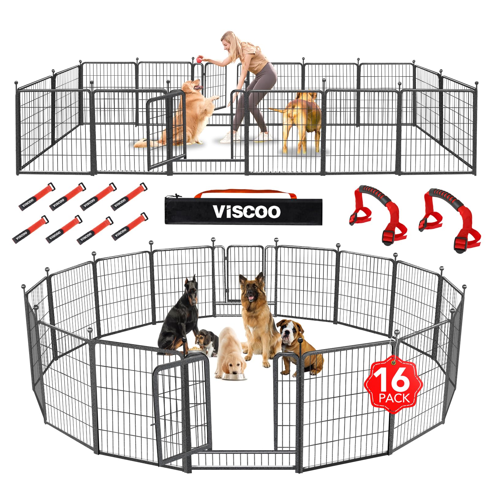 Photo 1 of VISCOO Dog Playpen Outdoor, 16 Panels 32" H Dog Pen Indoor, Metal Dog Fence