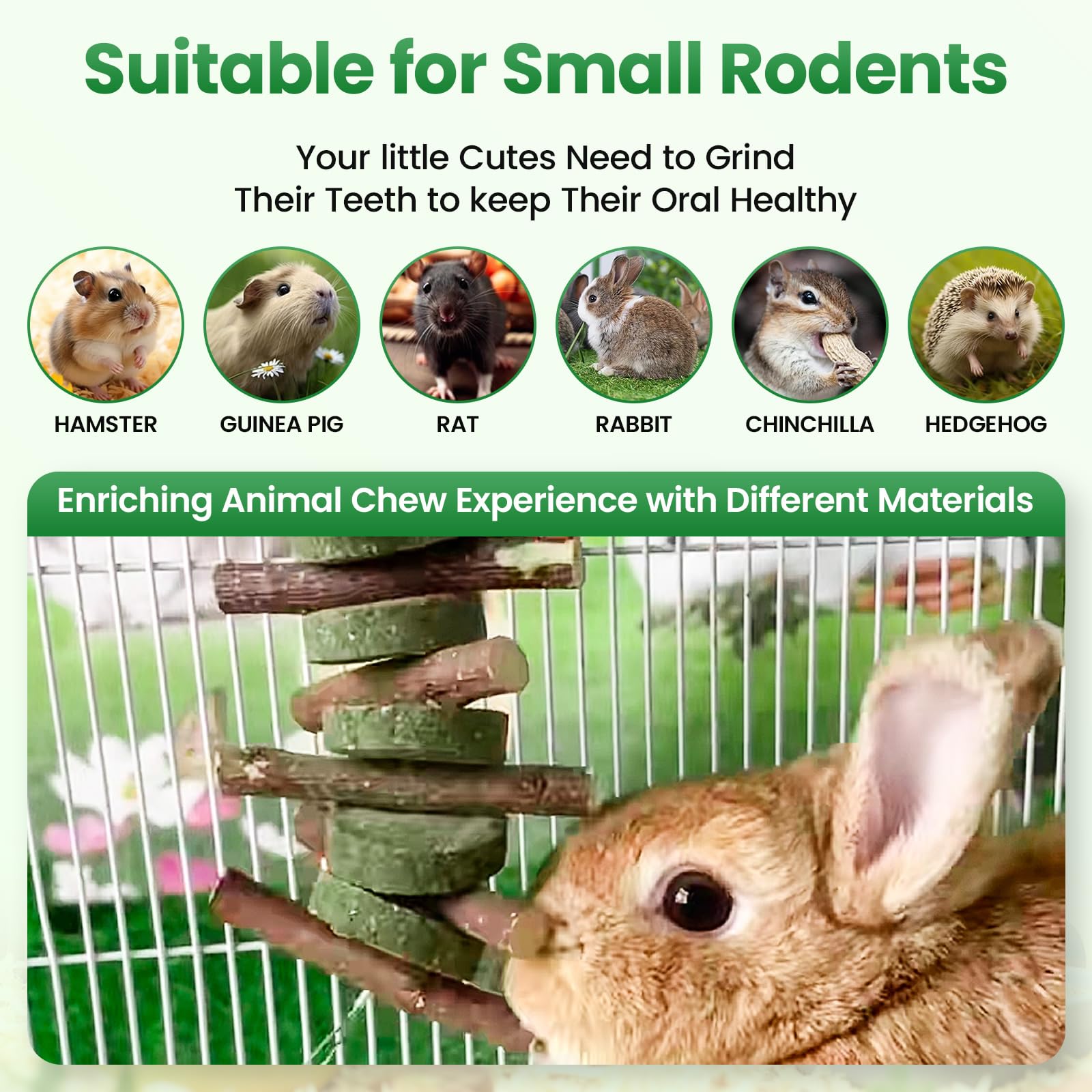 Rabbit Chew Toys Natural Guinea Pig Toys Timothy Hay Hanging Toys Guinea Pig/Hamster/Bunny Chew Toys for Teeth Grinding (2-Piece Set) - 5