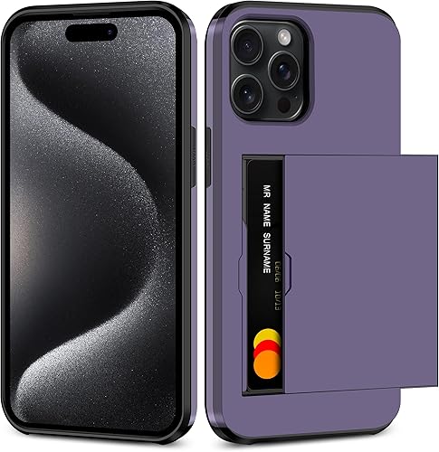 SAMONPOW Funda compatible con iPhone 15 Pro con tarjetero híbrido de doble capa para iPhone 15 Pro, funda protectora resistente a prueba de golpes