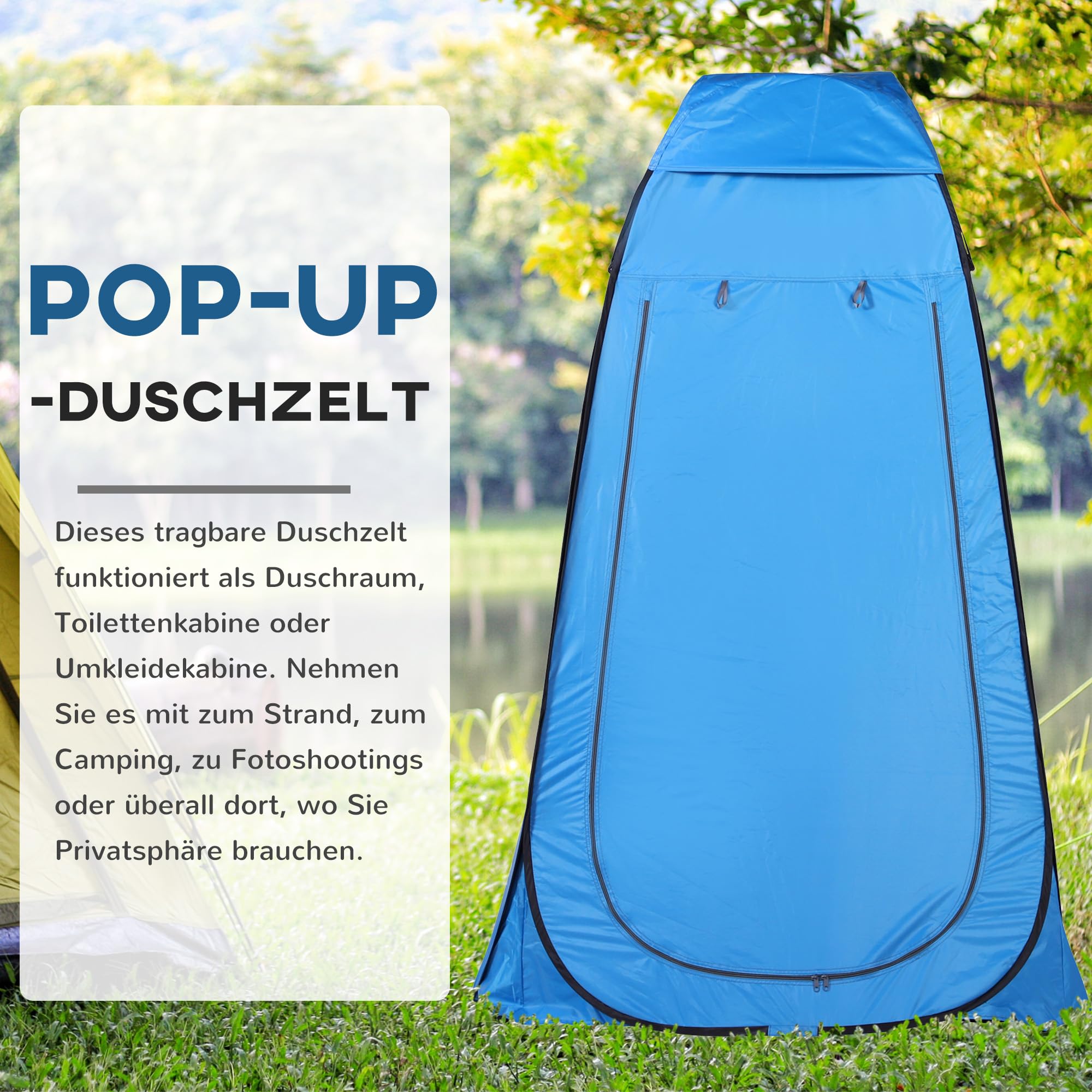 TUKAILAI Tente De Toilette Pop Up Camping Anti-UV, Tente De Douche Portable Pour Plage Pêche Randonnée Bain L'extérieur, Avec Un Sac De Transport 120 X 120 X 190 Cm, Blue