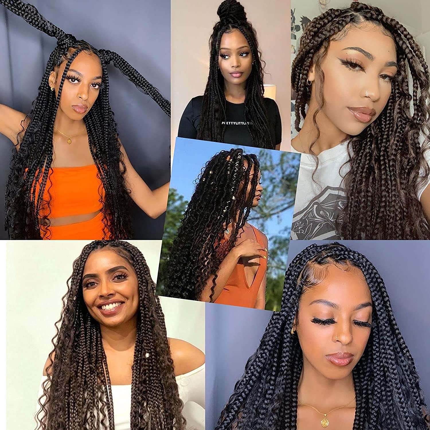 Crochet Box Braids Curly Ends 144 Strands 22 Inch Bohomian Crochet Braids Box Braids 3X Goddess Box Braids Crochet Hair Synthetic Crochet Braids Hair Extensions (22inch-6pack, T27)
