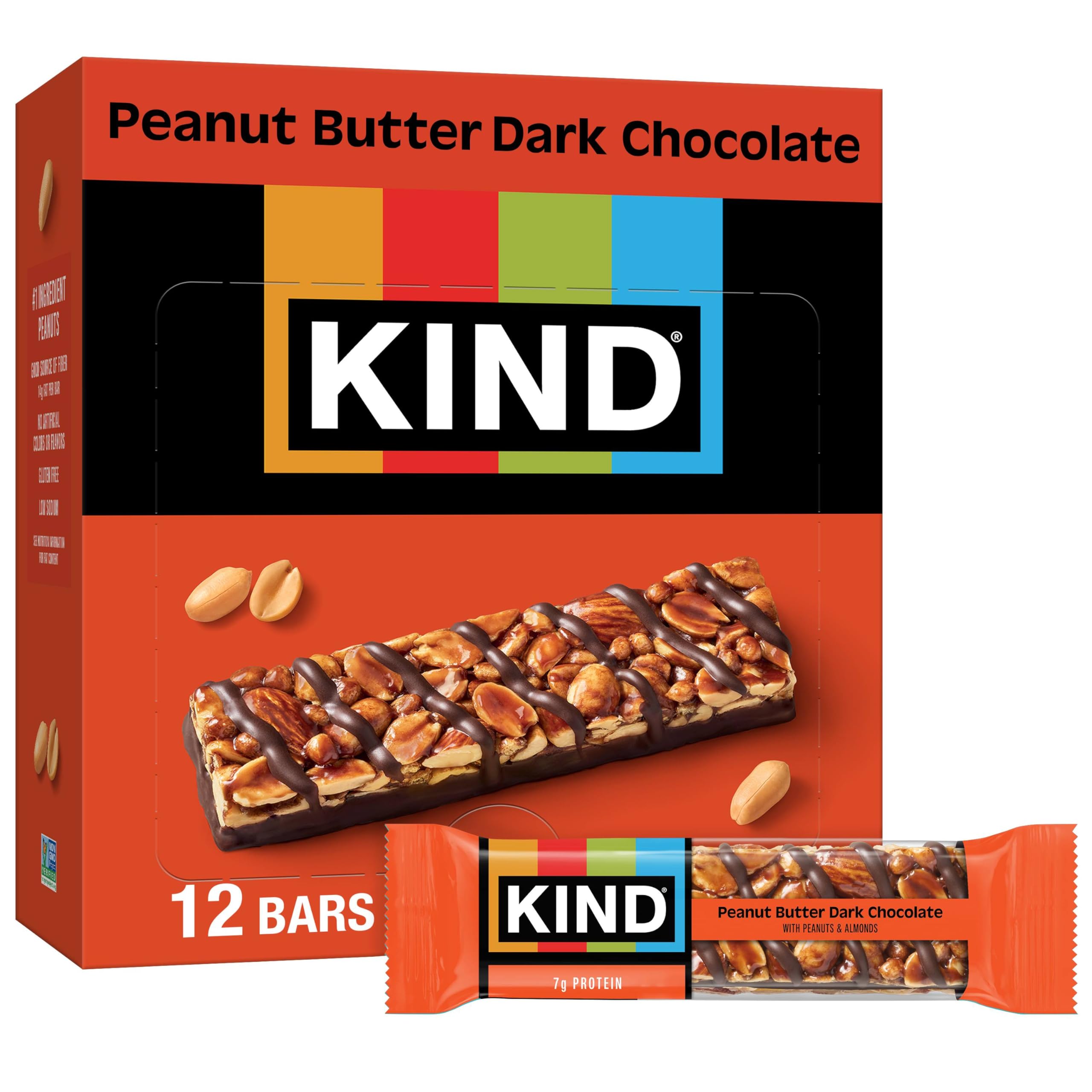 KIND Nut Bars, Peanut Butter Dark Chocolate, Healthy Snacks, Gluten Free, 8g Protein, 12 Count