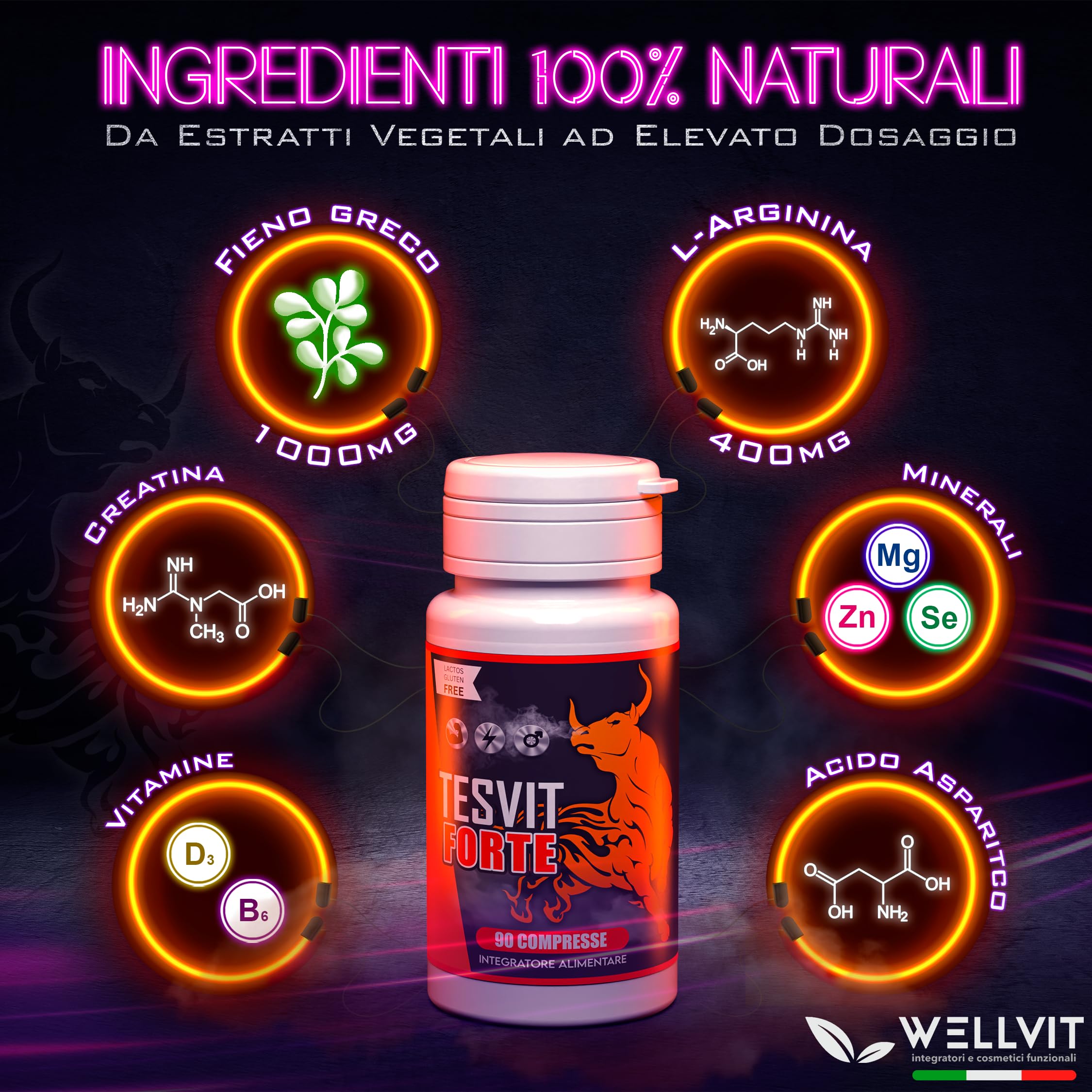 TESVIT FORTE - Testosterone Massa Muscolare , Aumento Naturale di Forza Durata Resistenza con Fieno Greco Premium ad Alto Dosaggio, L Arginina, Acido Aspartico, Zinco per Pura Energia e Potenza (90cp)