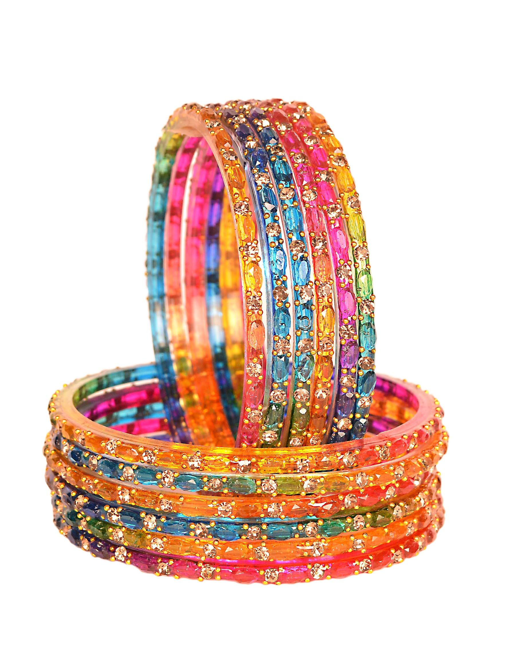 Swara Creations Glass Bangles set for Women | Zirconwork Golden Raindrops Bangles Collection | Ethnic, Festive & Special Occassions(12Pcs)(SKU287)