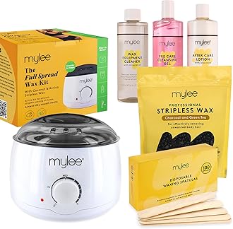 Mylee Professional Complete Waxing Kit with Wax Heater, Hard Wax Beads 500g, Applicator Spatulas, Pre & After Care Gel, Equipment Cleaner (Charcoal & Green Tea)