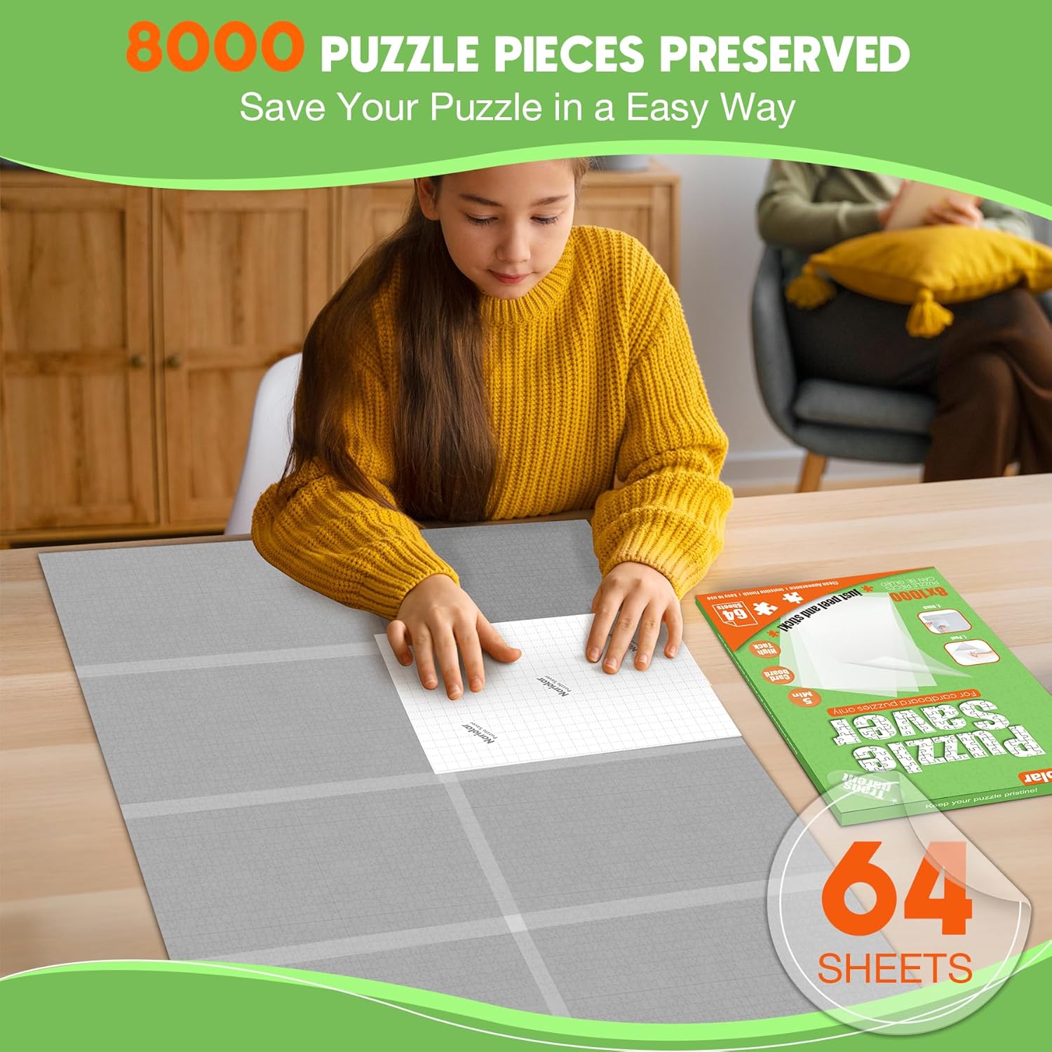 64 Transparent Puzzle Glue Sheets with Puzzle Storage Folder for 1000 Pieces with 24 Sheets/48 Puzzles