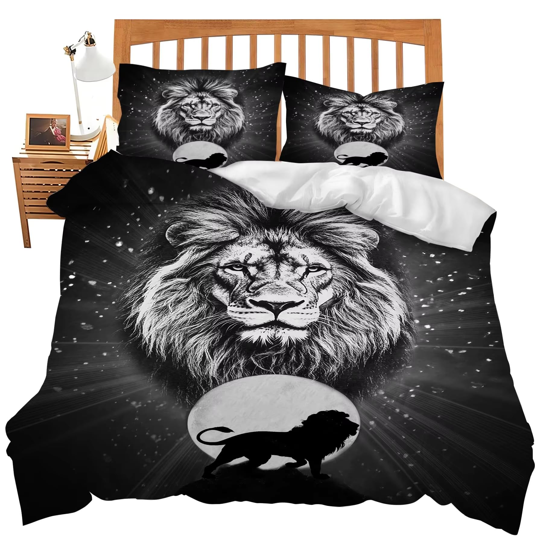 NDXRWDZR King Size Duvet Set Lion Duvet Cover with Zipper Closure Bedding Set for Aldults Kids Soft Hypoallergenic Microfiber Quilt Cover 230x220 cm + 2 Pillowcases 50x75 cm
