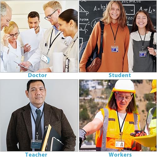 Miniatura 7 de Marspark 100 juegos de cordón transparente con soporte para identificación, cordón plano a granel con insignia retráctil, soporte de plástico para