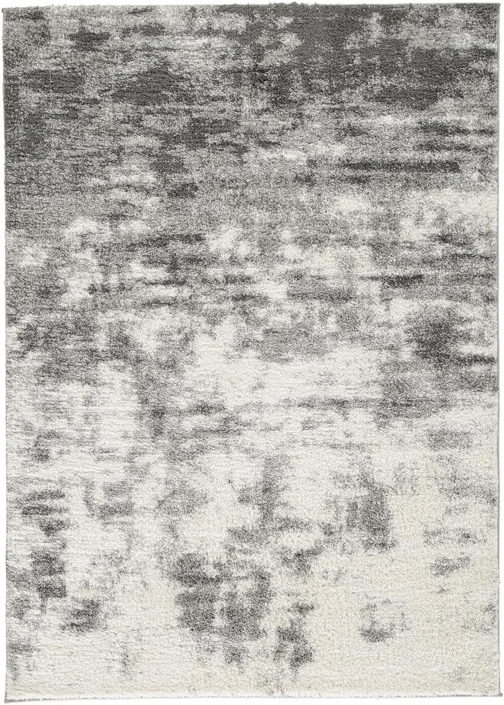Signature Design by Ashley Abstract High Pile Area Rug, 5x7 Cream Gray | Contemporary 100% polyester construction for living rooms, Plush texture with jute backing, Gerdie Series