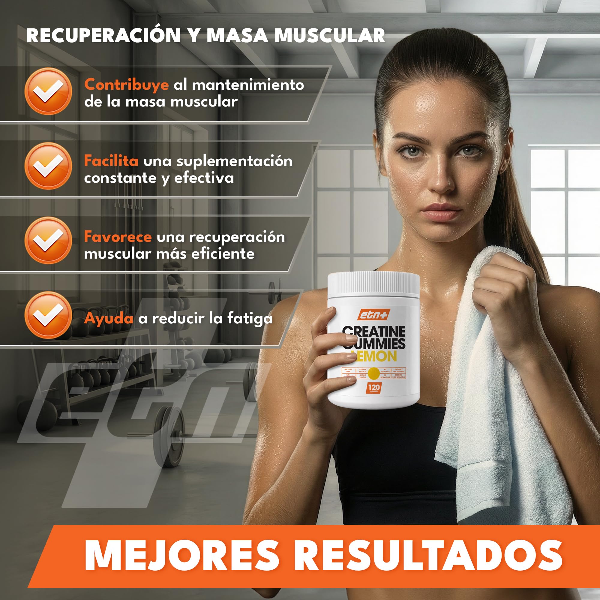 ETN+ Gominolas de Creatina Monohidratada 3600mg | 120 Gummies – 60 Servicios (2 meses) | Sin Azúcar, Sin Gluten | Alternativa Cómoda a la Creatina en Polvo | Ingredientes de Origen Natural | Limón — view 3