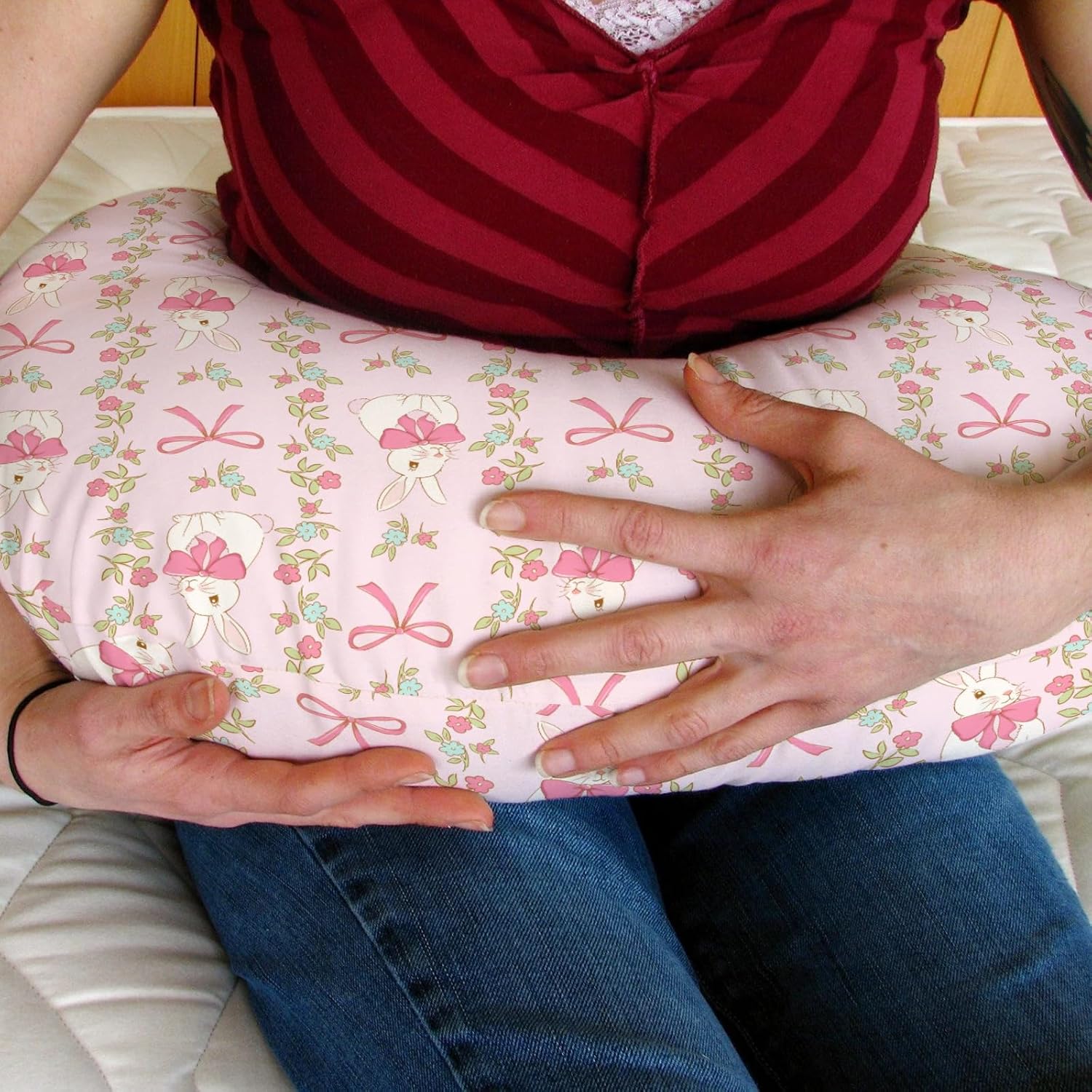Preppy Bunny Easter Baby Nursing Pillow Covers for Boy Girl Pink Easter Rabbits Bows Floral Nursing Pillow Slipcovers for Breastfeeding Pillows Spring Garden Soft Stretchy Cover for Newborn Infant
